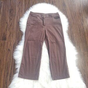 Women's Capri Brown Cropped Summer Pants Wide Leg Zipper Front Pockets Classic